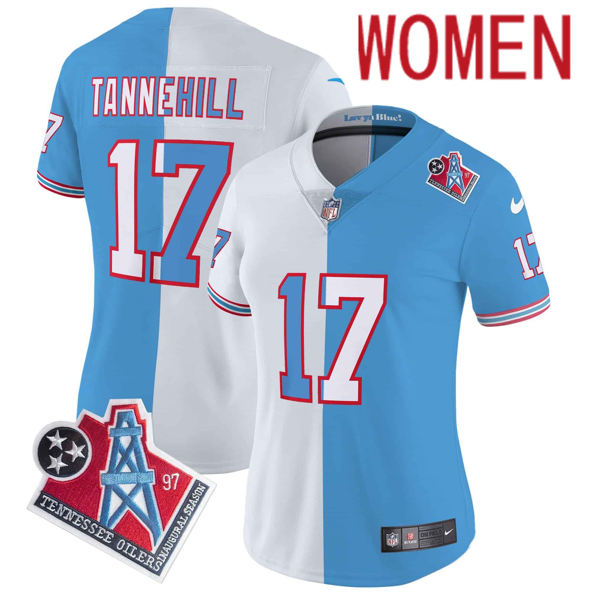 Women Tennessee Titans #17 Tannehill Light Blue with white 1997 Throwback 2024 Nike Limited Vapor NFL Jersey